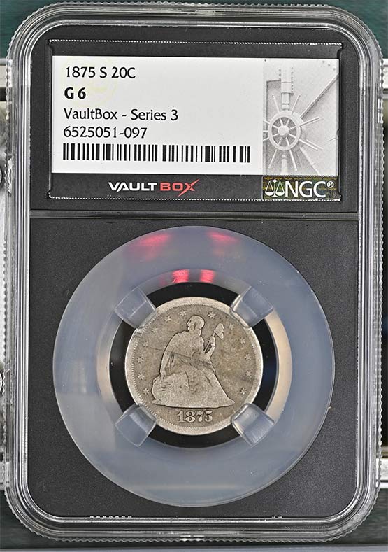 1875-S Seated Liberty Twenty-Cent Piece NGC G6 Vaultbox Series 3 Front