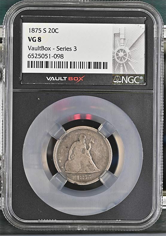 1875-S Seated Liberty Twenty-Cent Piece NGC VG8 Vaultbox Series 3 Front