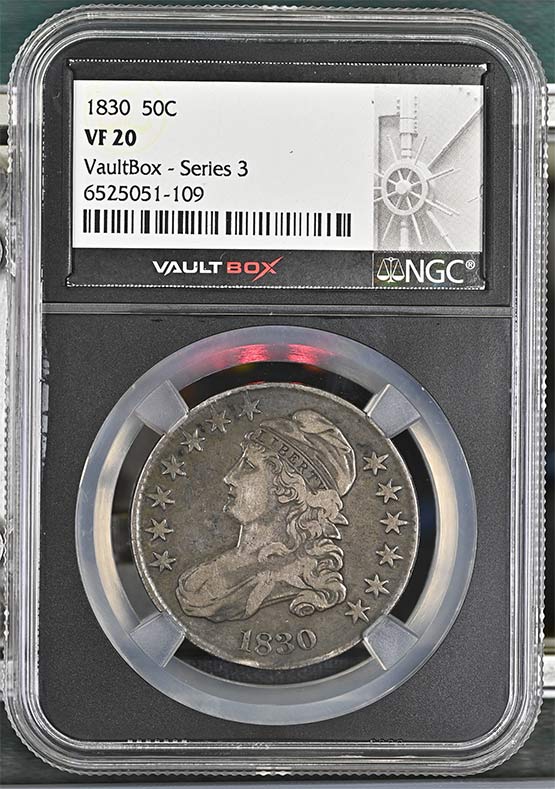 1830 Capped Bust Lettered Edge Half Dollar NGC VF20 Vaultbox Series 3 Front