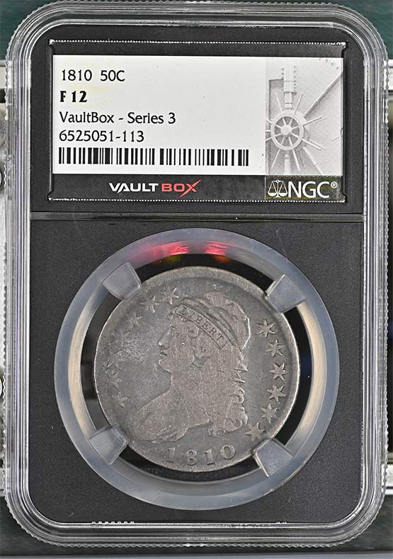 1810 Capped Bust Lettered Edge Half Dollar NGC F12 Vaultbox Series 3 Front