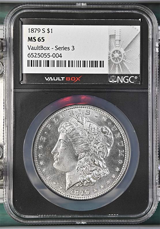 1879-S $1 Morgan Silver Dollar NGC MS65 Vaultbox Series 3 Front