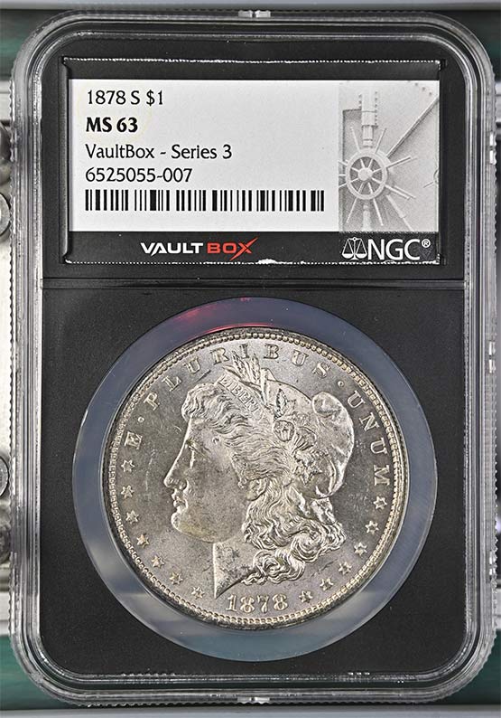 1878-S $1 Morgan Silver Dollar NGC MS63 Vaultbox Series 3 Front