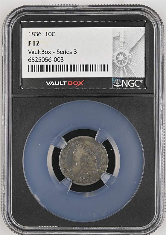 1836 Capped Bust Dime NGC F12 Vaultbox Series 3 Front