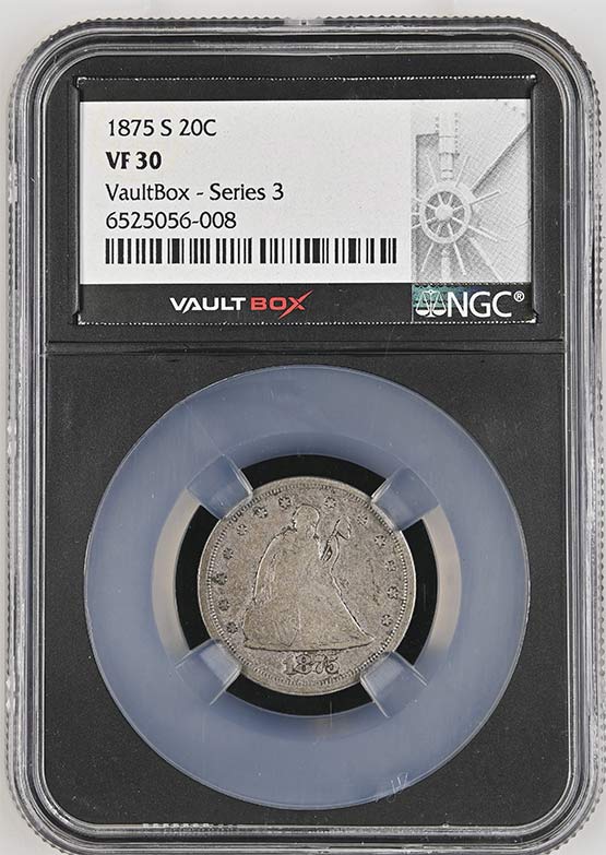 1875-S Seated Liberty Twenty-Cent Piece NGC VF30 Vaultbox Series 3 Front