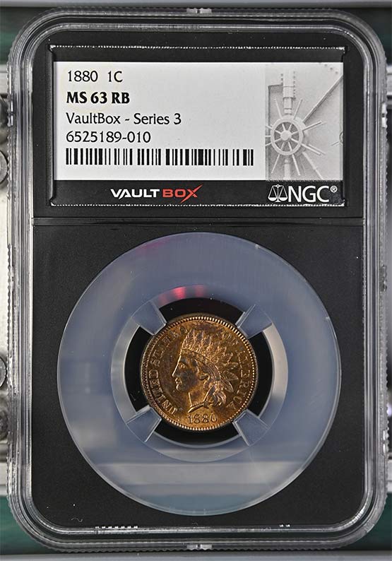 1880 Indian Head Cent NGC MS63RB Vaultbox Series 3 Front