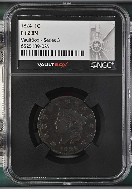1824 Classic Head Large Cent NGC F12 Vaultbox Series 3 Front
