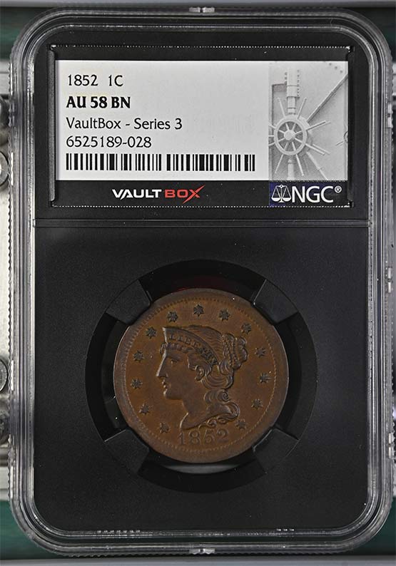 1852 Braided Hair Large Cent NGC AU58 Vaultbox Series 3 Front