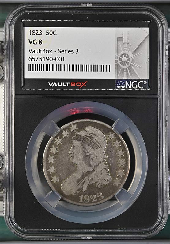 1823 Capped Bust Lettered Edge Half Dollar NGC VG08 Vaultbox Series 3 Front