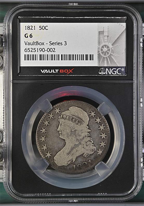 1821 Capped Bust Lettered Edge Half Dollar NGC G6 Vaultbox Series 3 Front