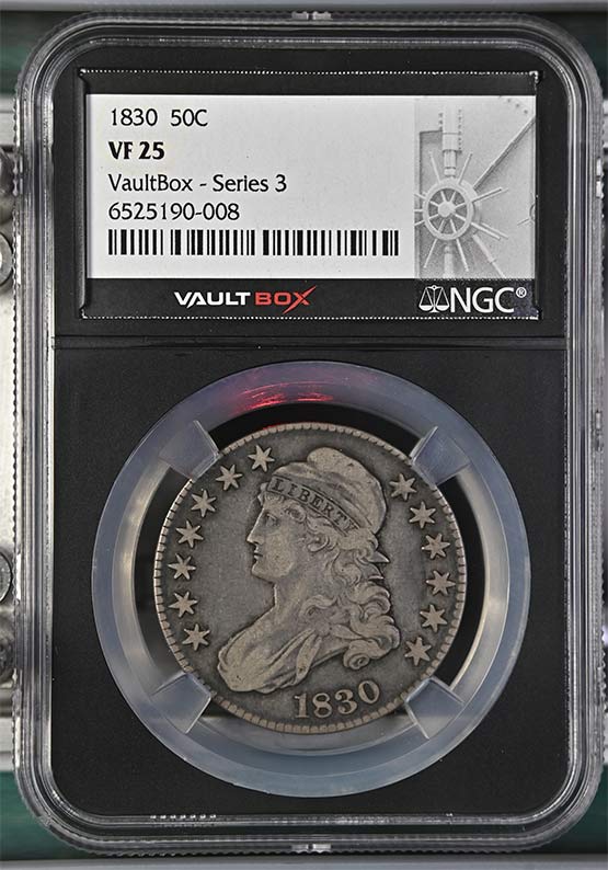 1830 Capped Bust Lettered Edge Half Dollar NGC VF25 Vaultbox Series 3 Front