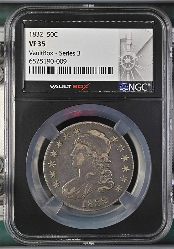 1832 Capped Bust Lettered Edge Half Dollar NGC VF35 Vaultbox Series 3 Front
