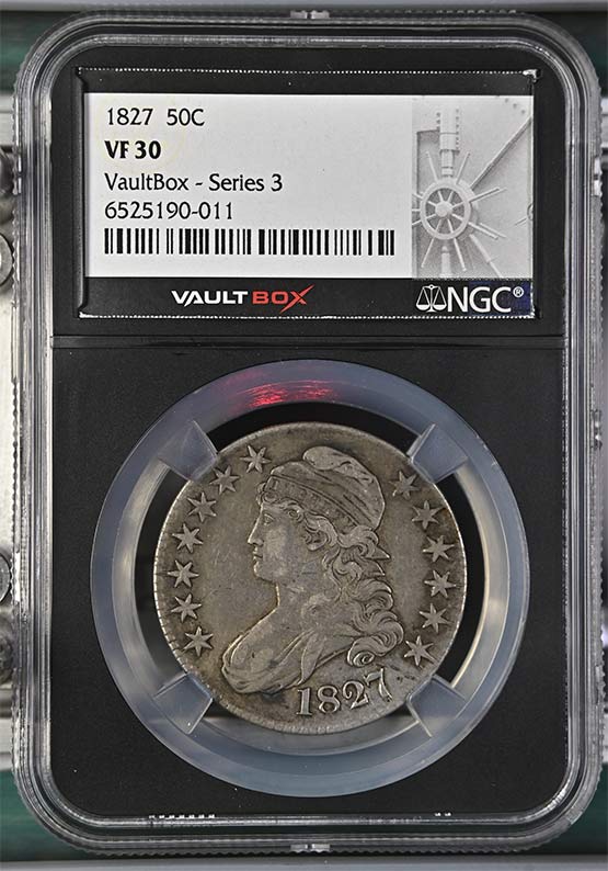 1827 Capped Bust Lettered Edge Half Dollar NGC VF30 Vaultbox Series 3 Front