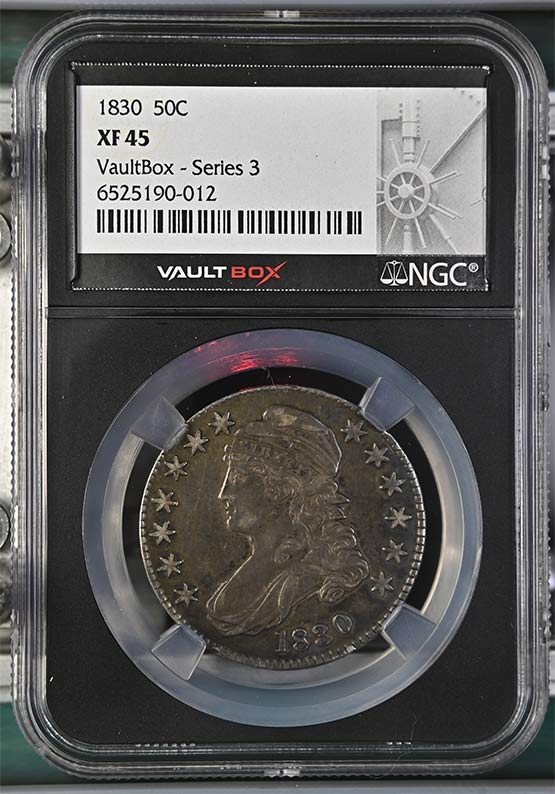 1830 Capped Bust Lettered Edge Half Dollar NGC XF45 Vaultbox Series 3 Front