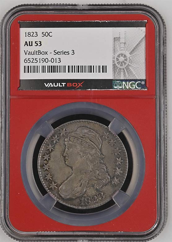1823 Capped Bust Lettered Edge Half Dollar NGC AU53 Vaultbox Series 3 Front