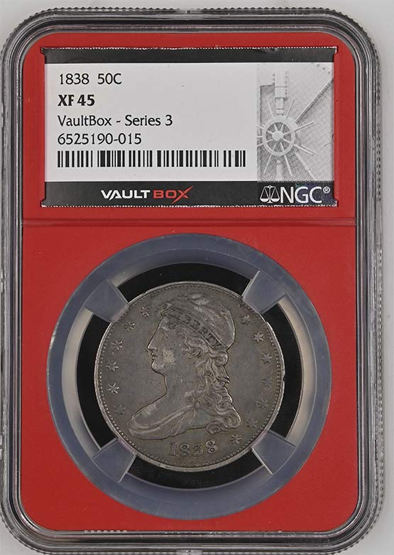 1838 Capped Bust Reeded Edge Half Dollar NGC XF45 Vaultbox Series 3 Front