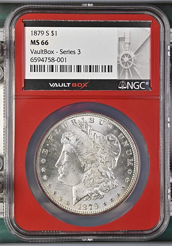 1879-S $1 Morgan Silver Dollar NGC MS66 Vaultbox Series 3 Front