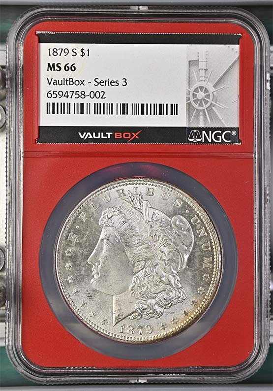 1879-S $1 Morgan Silver Dollar NGC MS66 Vaultbox Series 3 Front