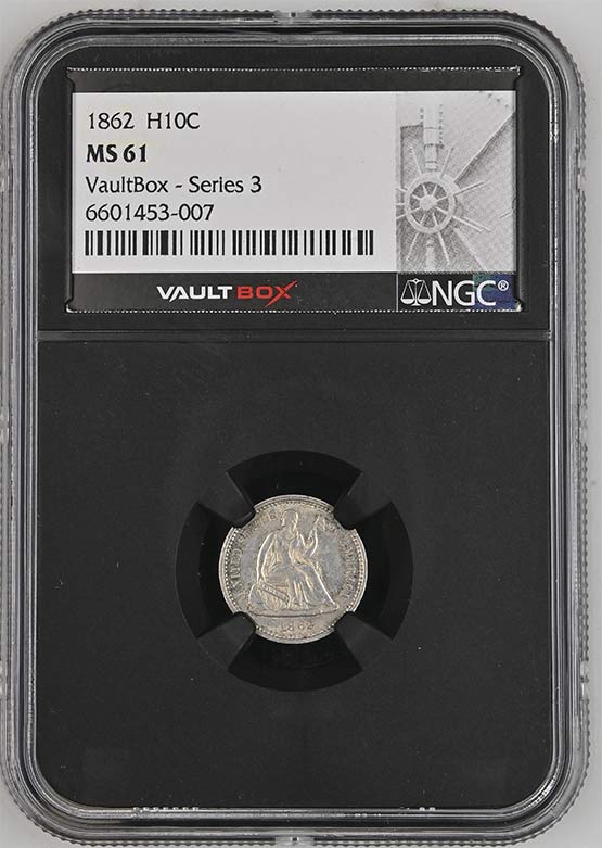 1862 Seated Liberty Half Dime NGC MS61 Vaultbox Series 3 Front