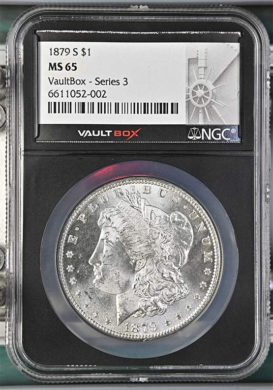 1879-S $1 Morgan Silver Dollar NGC MS65 Vaultbox Series 3 Front
