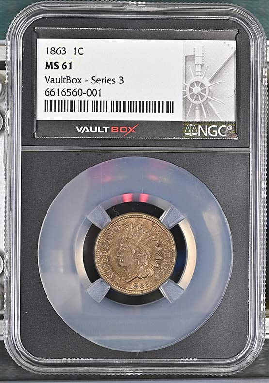 1863 Copper Nickel Indian Head Cent NGC MS61 Vaultbox Series 3 Front