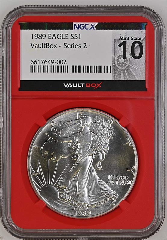 1989 $1 American Silver Eagle NGCX Mint State 10 FRONT