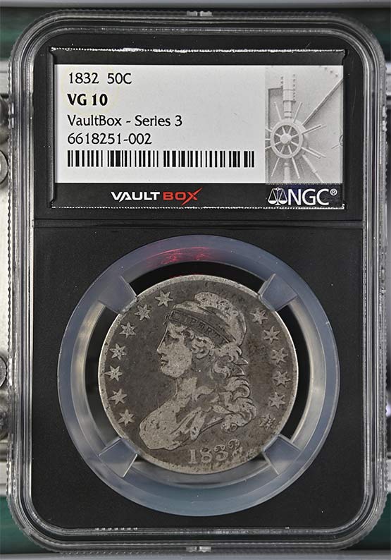 1832 Capped Bust Lettered Edge Half Dollar NGC VG10 Vaultbox Series 3 Front