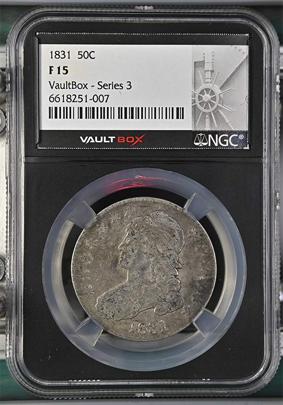 1831 Capped Bust Lettered Edge Half Dollar NGC F15 Vaultbox Series 3 Front