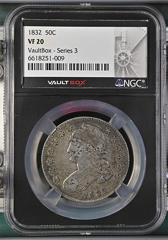 1832 Capped Bust Lettered Edge Half Dollar NGC VF20 Vaultbox Series 3 Front