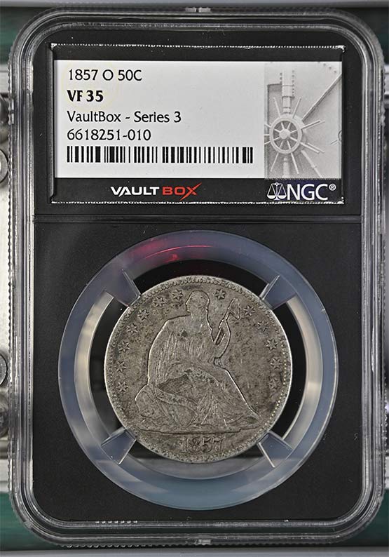 1857-O Seated Liberty Half Dollar NGC VF35 Vaultbox Series 3 Front