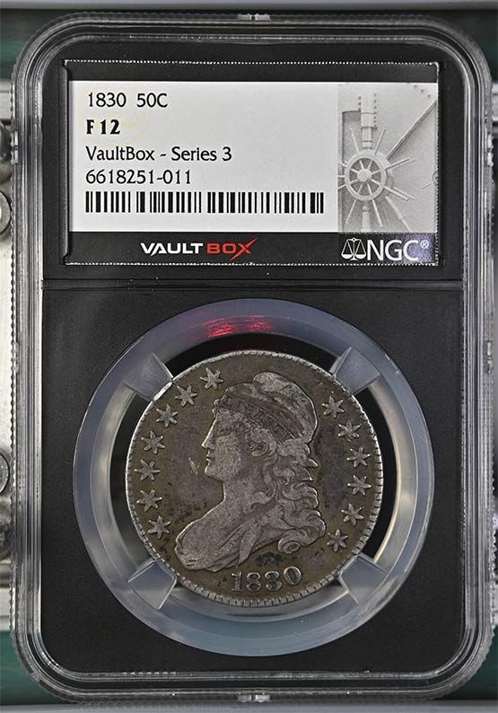 1830 Capped Bust Lettered Edge Half Dollar NGC F12 Vaultbox Series 3 Front