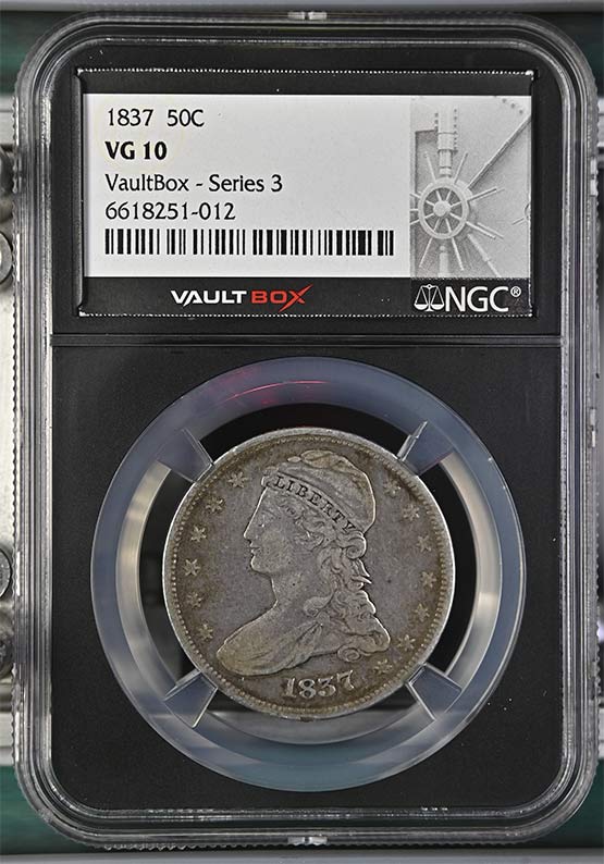 1837 Capped Bust Reeded Edge Half Dollar NGC VG10 Vaultbox Series 3 Front