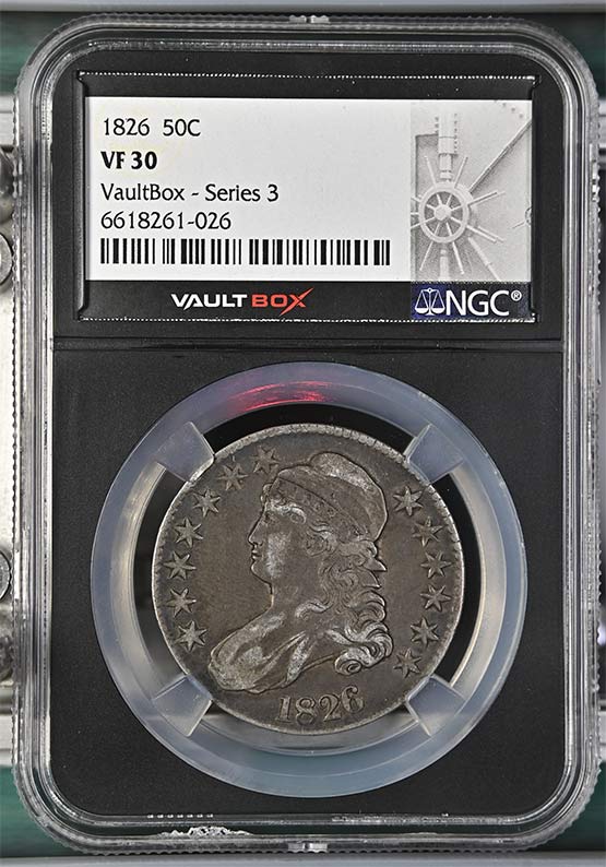 1826 Capped Bust Lettered Edge Half Dollar NGC VF30 Vaultbox Series 3 Front