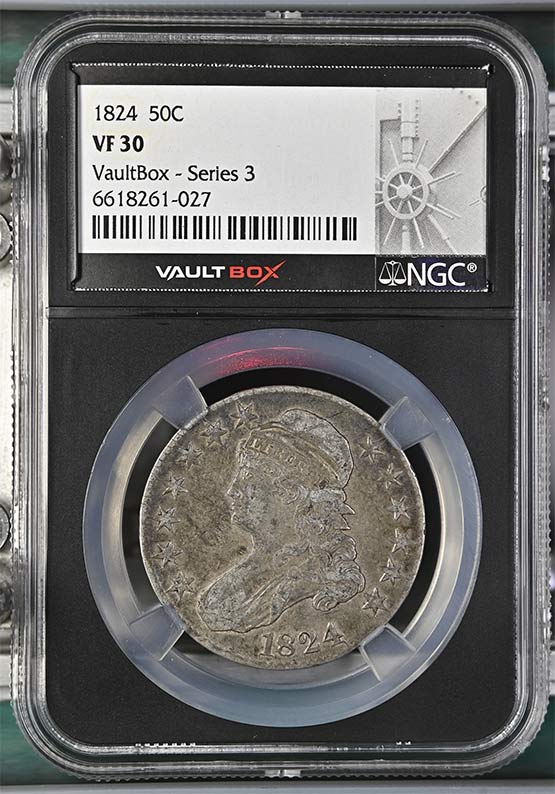 1824 Capped Bust Lettered Edge Half Dollar NGC VF30 Vaultbox Series 3 Front
