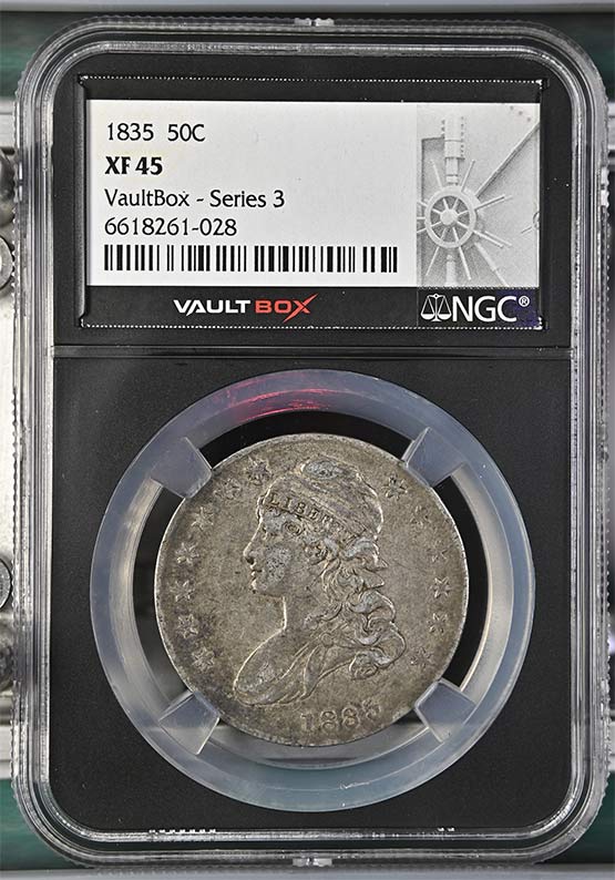 1835 Capped Bust Lettered Edge Half Dollar NGC XF45 Vaultbox Series 3 Front