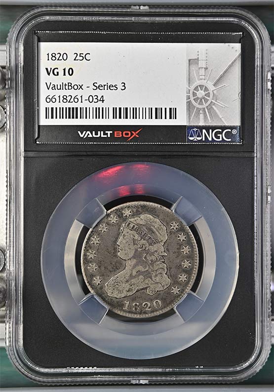 1820 Capped Bust Quarter NGC VG10 Vaultbox Series 3 Front