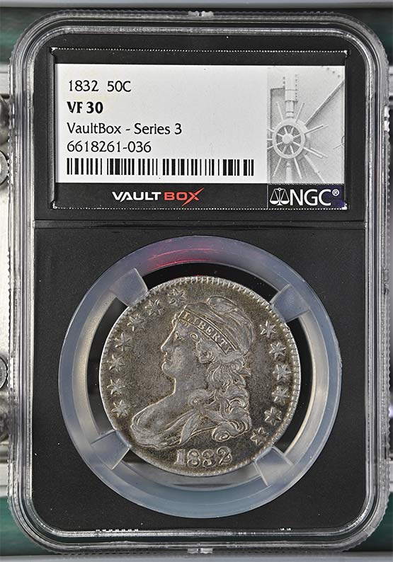 1832 Capped Bust Lettered Edge Half Dollar NGC VF30 Vaultbox Series 3 Front