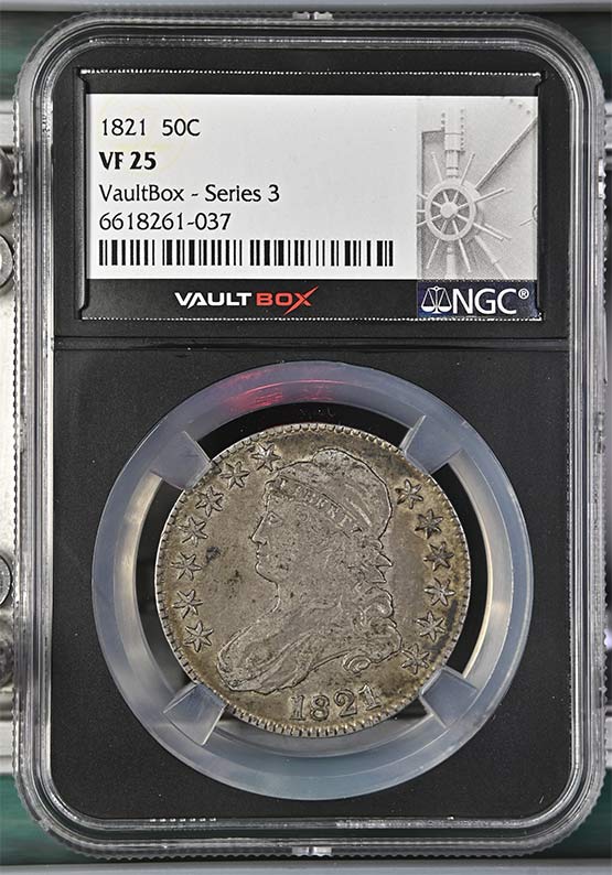 1821 Capped Bust Lettered Edge Half Dollar NGC VF25 Vaultbox Series 3 Front