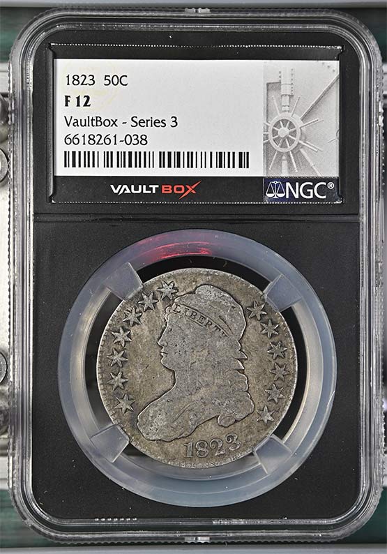 1823 Capped Bust Lettered Edge Half Dollar NGC F12 Vaultbox Series 3 Front