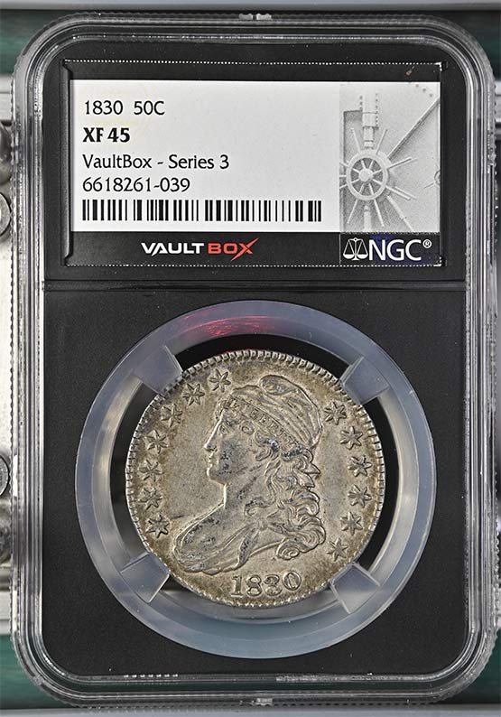 1830 Capped Bust Lettered Edge Half Dollar NGC XF45 Vaultbox Series 3 Front