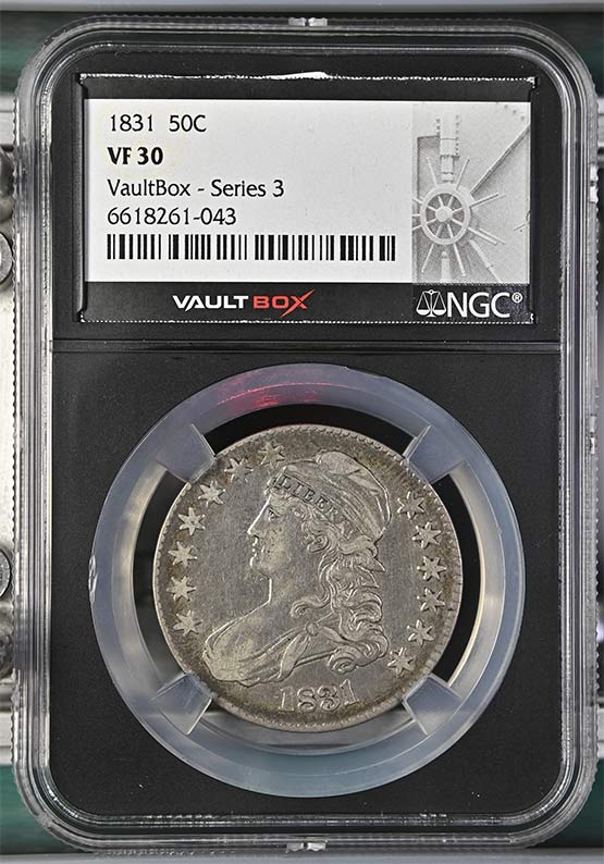 1831 Capped Bust Lettered Edge Half Dollar NGC VF30 Vaultbox Series 3 Front