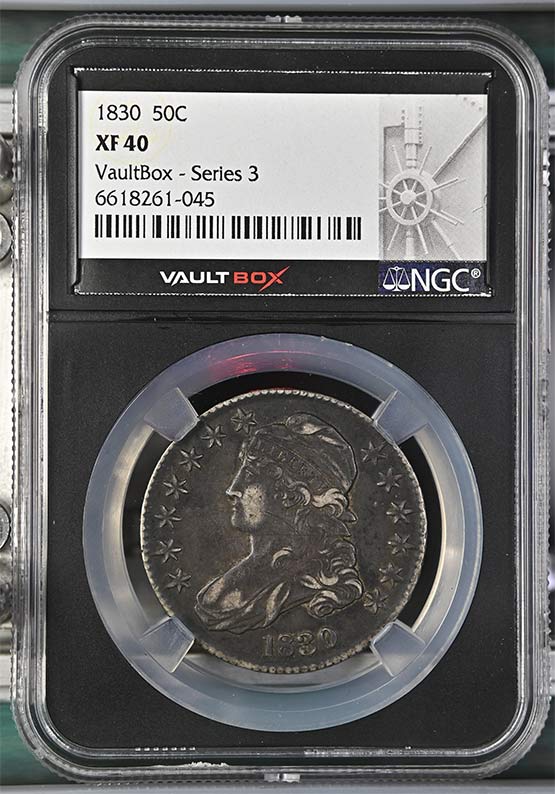 1830 Capped Bust Lettered Edge Half Dollar NGC XF40 Vaultbox Series 3 Front