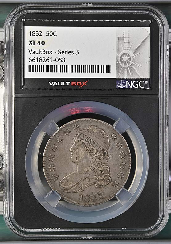 1832 Capped Bust Lettered Edge Half Dollar NGC XF40 Vaultbox Series 3 Front