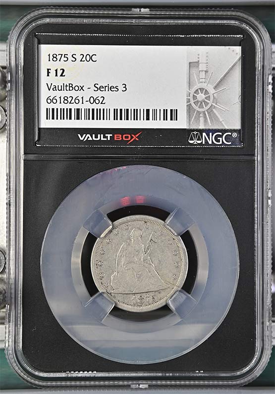 1875-S Seated Liberty Twenty-Cent Piece NGC F12 Vaultbox Series 3 Front