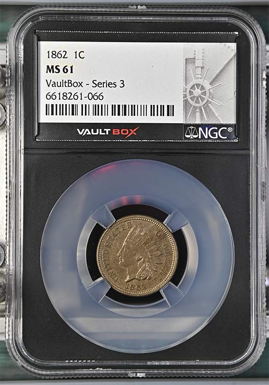 1862 Copper Nickel Indian Head Cent NGC MS61 Vaultbox Series 3 Front