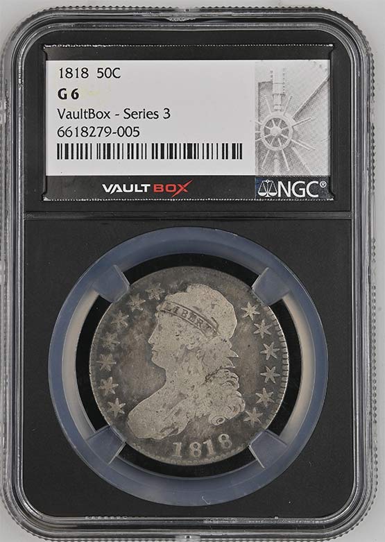 1818 Capped Bust Lettered Edge Half Dollar NGC G6 Vaultbox Series 3 Front