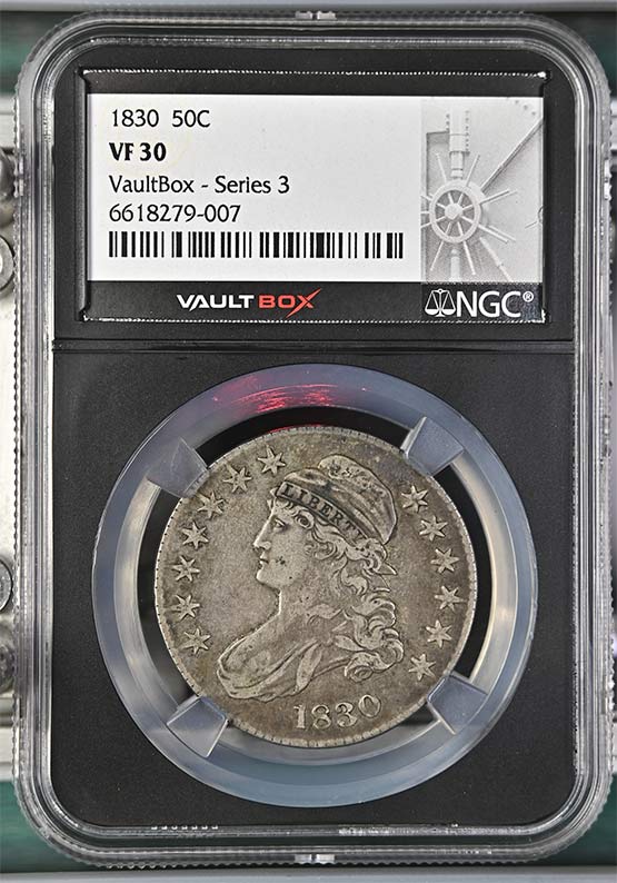 1830 Capped Bust Lettered Edge Half Dollar NGC VF30 Vaultbox Series 3 Front