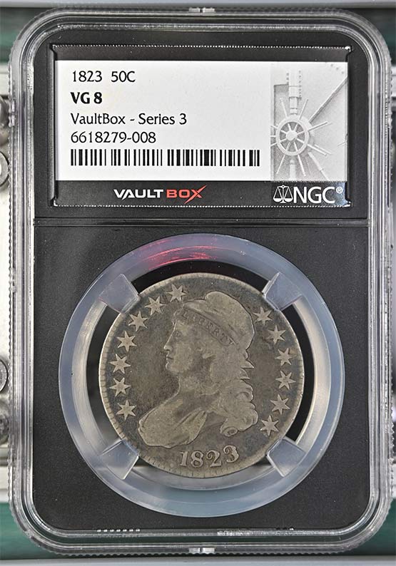 1823 Capped Bust Lettered Edge Half Dollar NGC VG8 Vaultbox Series 3 Front