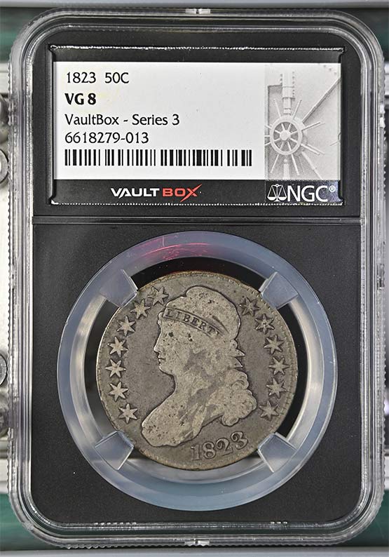 1823 Capped Bust Lettered Edge Half Dollar NGC VG8 Vaultbox Series 3 Front
