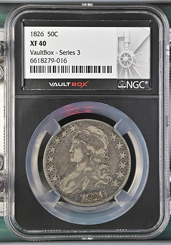 1826 Capped Bust Lettered Edge Half Dollar NGC XF40 Vaultbox Series 3 Front