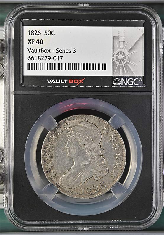1826 Capped Bust Lettered Edge Half Dollar NGC XF40 Vaultbox Series 3 Front